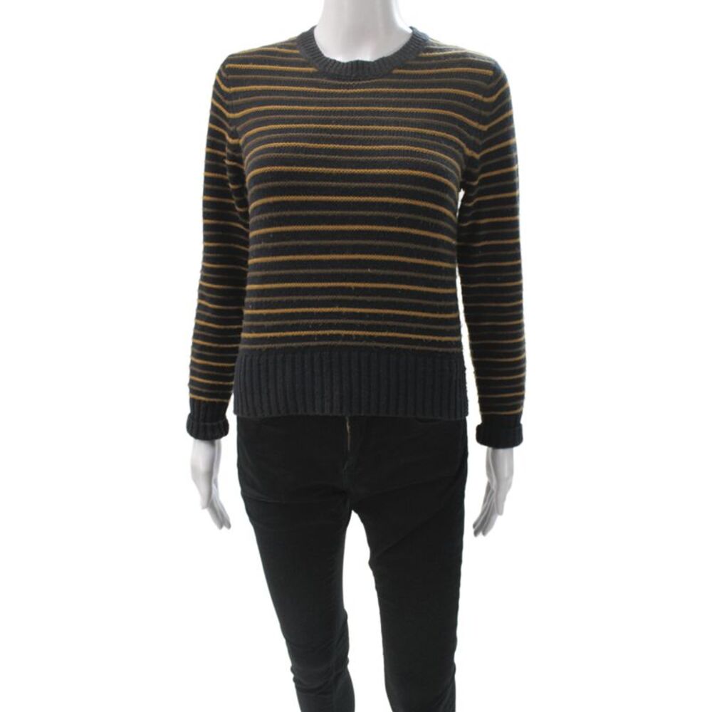 Oak + Fort Women Striped Black Pullover Sweater Long Sleeve Crew Neck Size S